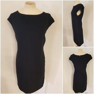 Escada Sport Sz S Ribbed Shift Black Dress Virgin Wool Womens